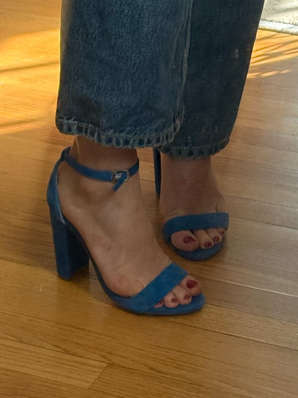 Blue Ankle-Strap Block Heel Sandals — Women